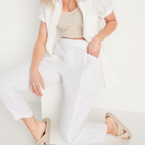 Old Navy High Waisted Cropped Linen Blend Pants Size Large NWT - Picture 1 of 6